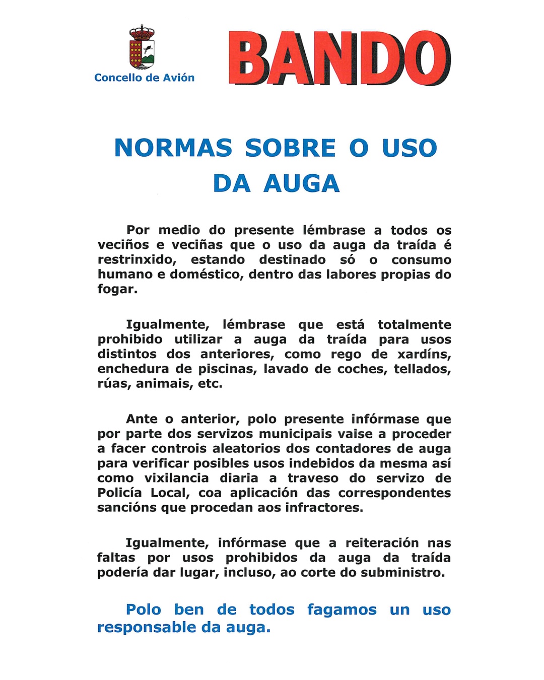 BANDO SOBRE NORMAS DO USO DA AUGA