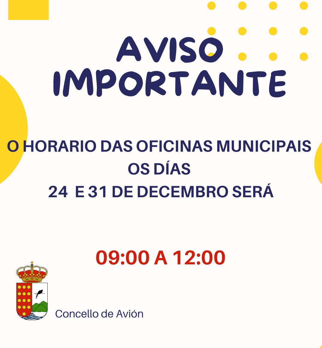 HORARIO NADAL OFICINAS MUNICIPAIS